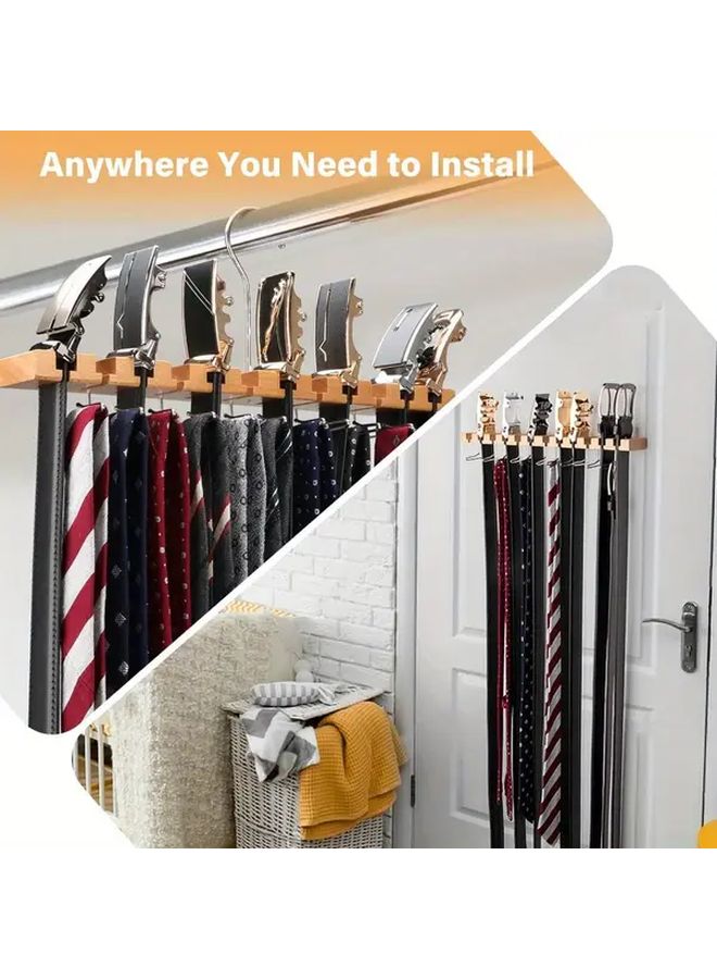 Wooden Belt Organizer With 360 Swivel Hook Stores 12 Belts And 13 Ties Space Saver - Image 4